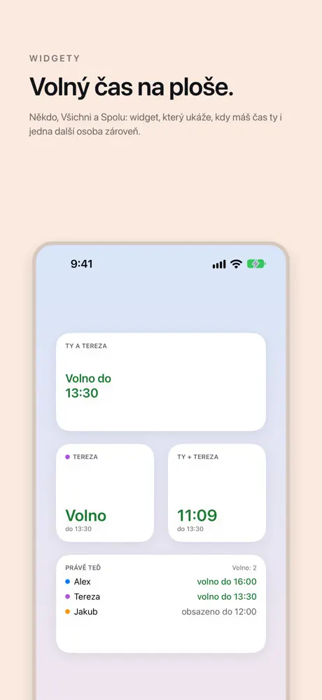Volný čas na ploše. Někdo, Všichni a Spolu: widget, který ukáže, kdy máš čas ty i jedna další osoba zároveň.