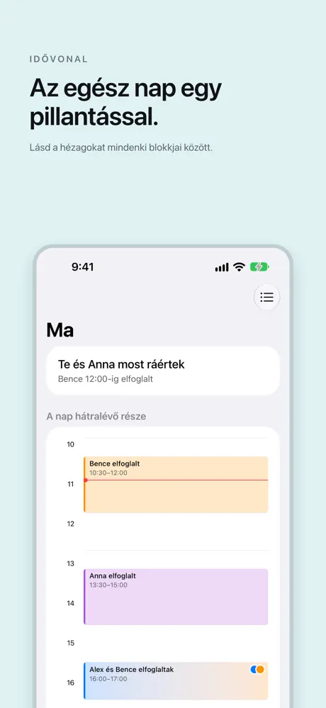 Az egész nap egy pillantással. Lásd a hézagokat mindenki blokkjai között.