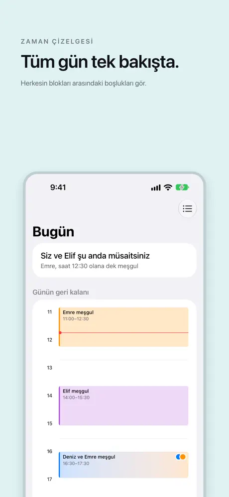 Tüm gün tek bakışta. Herkesin blokları arasındaki boşlukları gör.