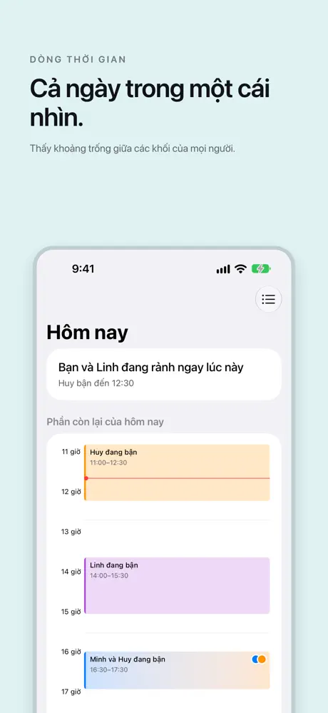 Cả ngày trong một cái nhìn. Thấy khoảng trống giữa các khối của mọi người.